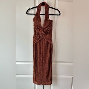 Nookie Women’s Mystery Midi Dress Rust Metallic NWT (Size XS)